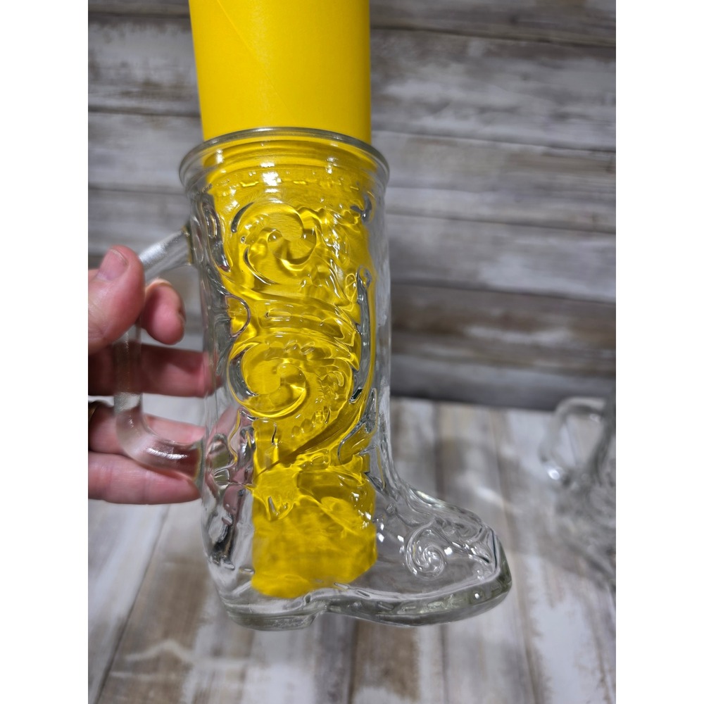 Set of 2 Cowboy Boot Glass Mugs Clear Embossed Western Barware - Picture 4 of 7